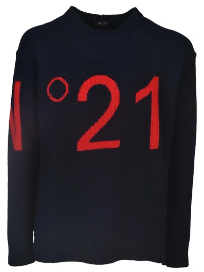 Shop N°21 Logo Intarsi Sweater In Blu