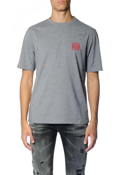 Shop Loewe Grey Cotton T-shirt With Anagram Logo