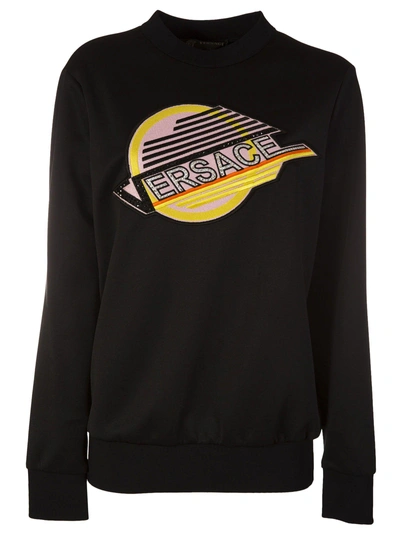 Shop Versace Logo Embroidered Sweatshirt In Nero
