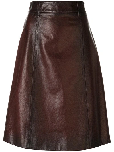 Shop Prada Distressed Midi Leather Skirt