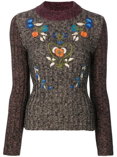 Shop Red Valentino Embroidered Ribbed Sweater