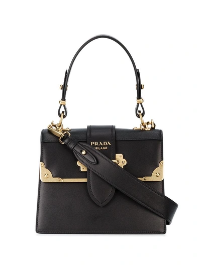 Shop Prada Black Cahier Medium Leather Tote Bag