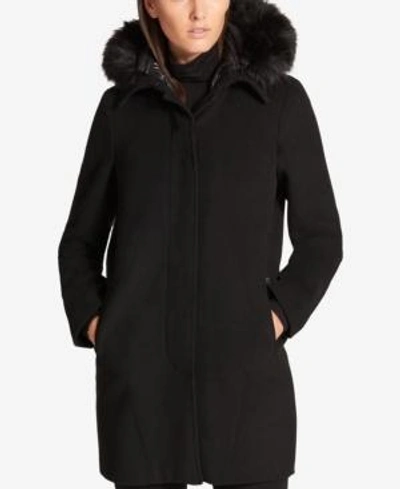 Shop Dkny Faux-fur-trim Walker Coat With Vest In Black