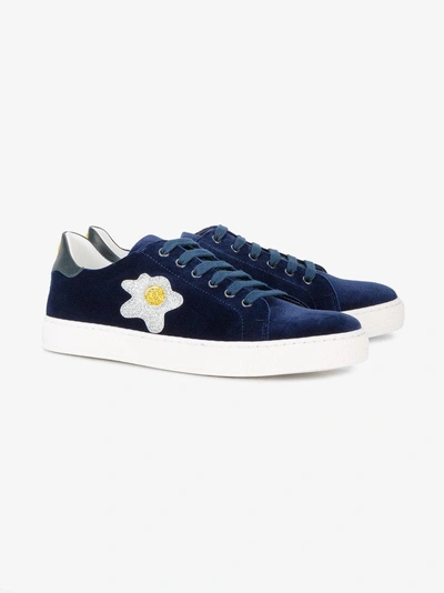 Shop Anya Hindmarch Blue Velvet Glitter Appliqué Sneakers