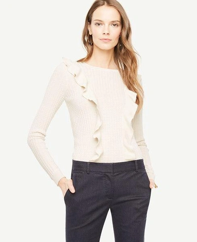 Shop Ann Taylor Petite Diagonal Ruffle Sweater In Winter White