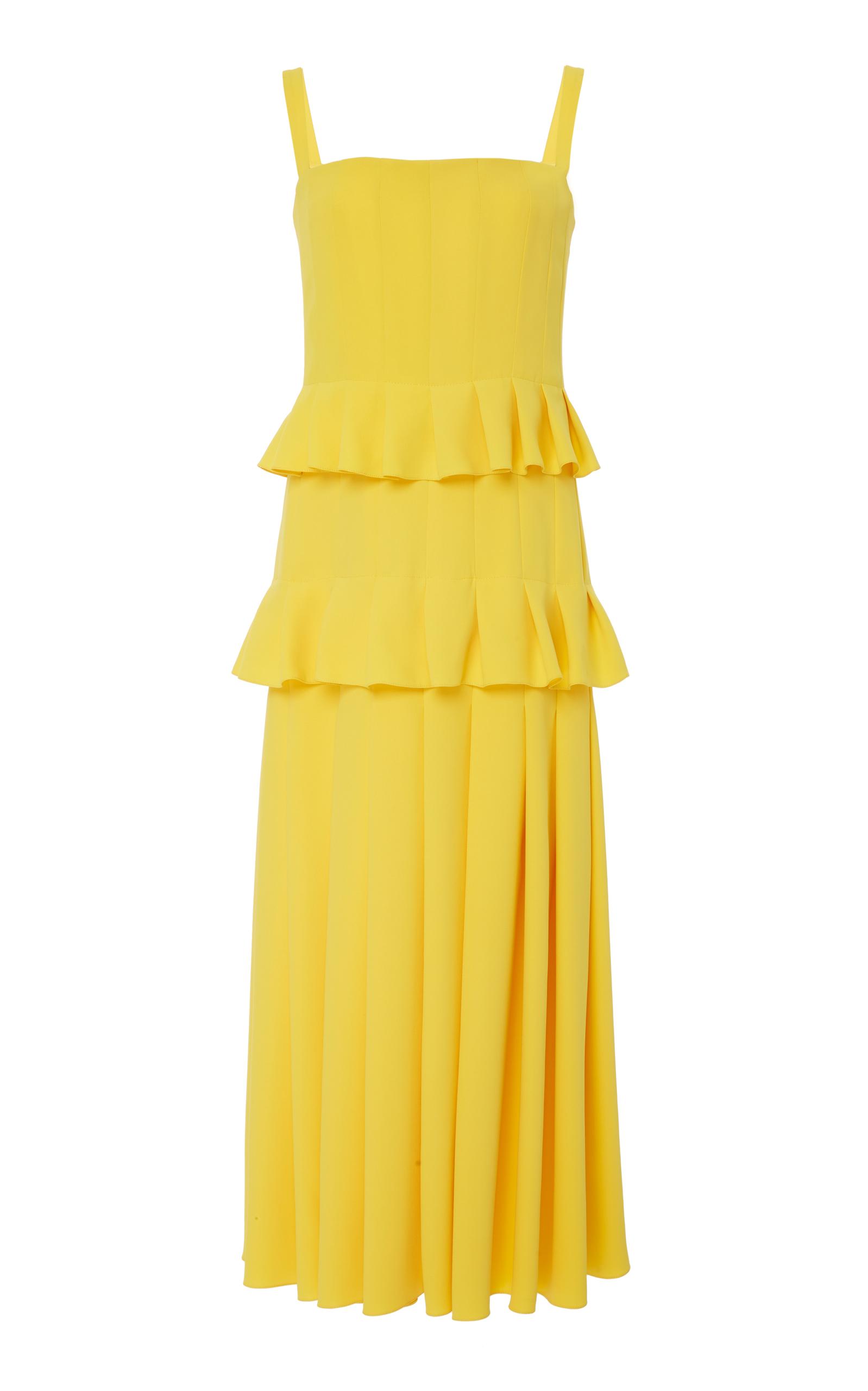 Carolina Herrera Pleated Tiered Midi Dress In Yellow | ModeSens