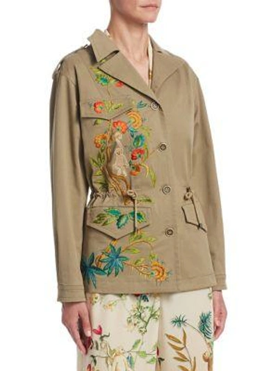 Shop Alberta Ferretti Cropped Embroidered Safari Jacket In Beige