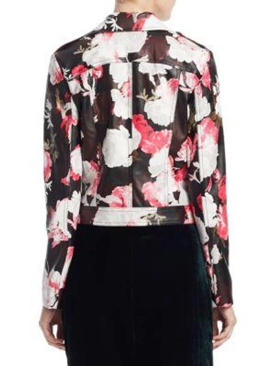 Shop Scripted Floral Faux Leather Moto Jacket In Print