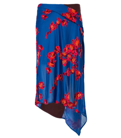 Shop Atlein Blue Jacquard Jersey Asymmetrical Skirt