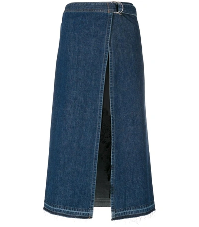 Shop Sacai Denim Blue Wrap Skirt