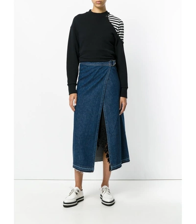 Shop Sacai Denim Blue Wrap Skirt