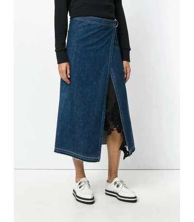 Shop Sacai Denim Blue Wrap Skirt