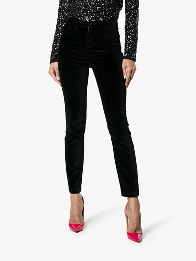 Shop Dolce & Gabbana Mid-rise Skinny Velvet Trousers In Black