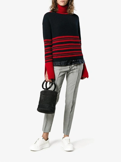 Shop Moncler High-neck Striped Knitted Jumper In Red