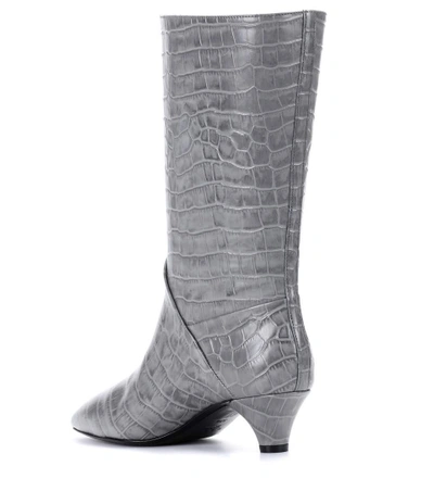 Shop Marni Embossed Leather Boots In Grey