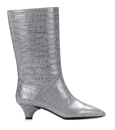 Shop Marni Embossed Leather Boots In Grey