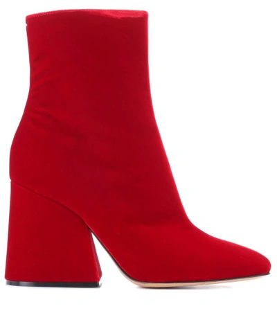 Shop Maison Margiela Velvet Ankle Boots In Red