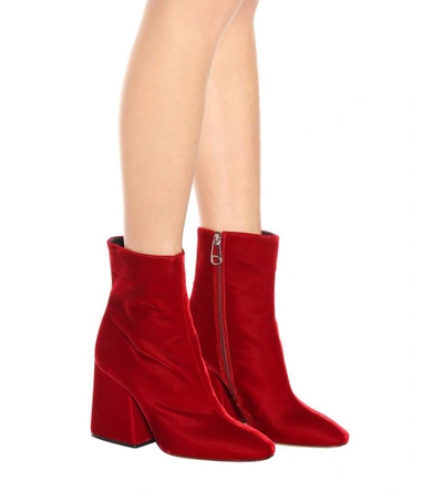 Shop Maison Margiela Velvet Ankle Boots In Red