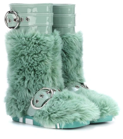 Shop Miu Miu Faux-fur And Patent Leather Boots In Green