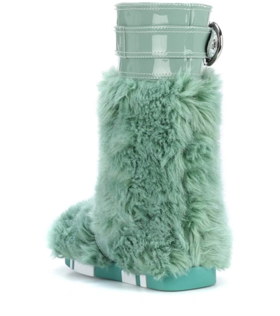Shop Miu Miu Faux-fur And Patent Leather Boots In Green