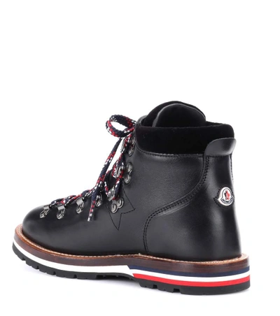 Shop Moncler Blanche Leather Ankle Boots In Black