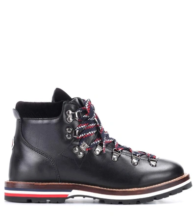 Shop Moncler Blanche Leather Ankle Boots In Black