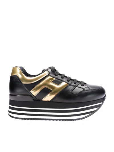 Shop Hogan Maxi H222 Platform Sneakers In Black-gold