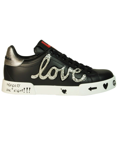 Shop Dolce & Gabbana Black Glitter Love Sneakers