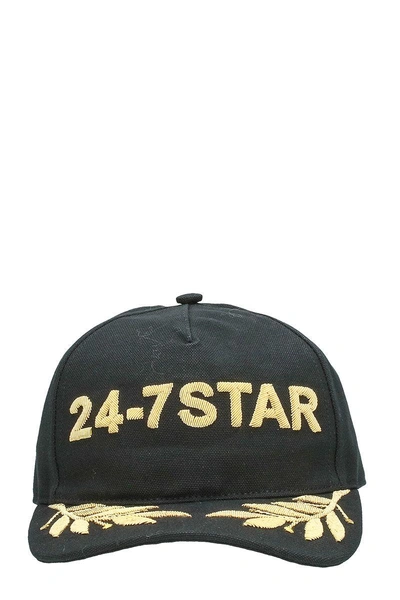 Shop Dsquared2 24-7 Star Black Cotton Snapback Cap Golden Logo