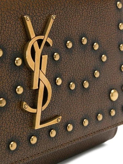 Shop Saint Laurent Small Studded Kate Satchel In Brown