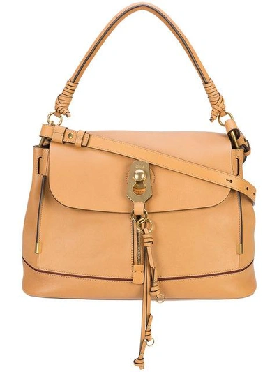 Shop Chloé Owen Flap Tote Bag - Brown