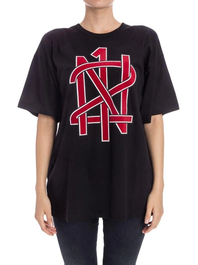 Shop N°21 Cotton T-shirt In Black - Red