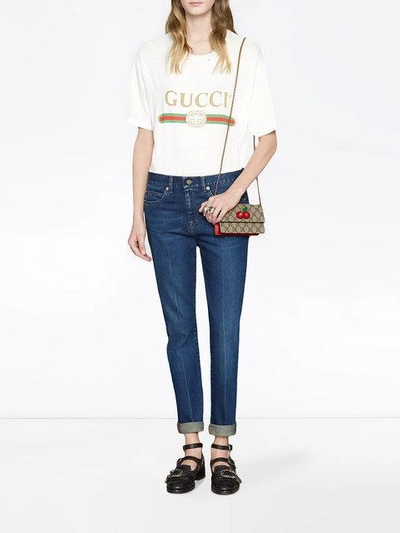 Shop Gucci Gg Supreme Mini Bag With Cherries In Neutrals