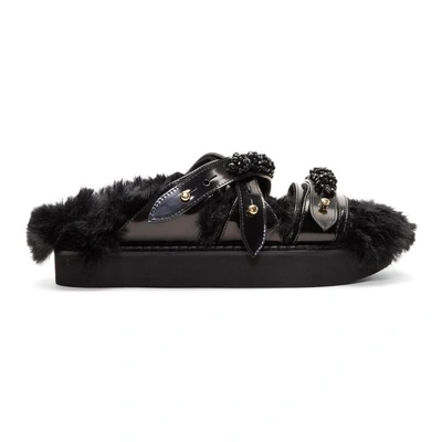 Shop Simone Rocha Black Beaded Strappy Sandals In 0728 Black/black