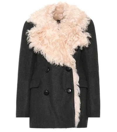 Shop Isabel Marant Berit Fur-trimmed Wool-blend Coat In Grey