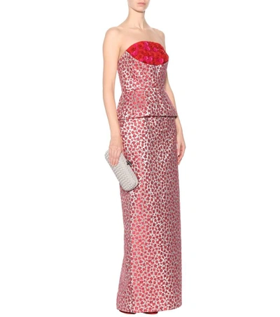 Shop Oscar De La Renta Floral Jacquard Skirt In Red