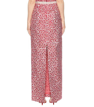 Shop Oscar De La Renta Floral Jacquard Skirt In Red