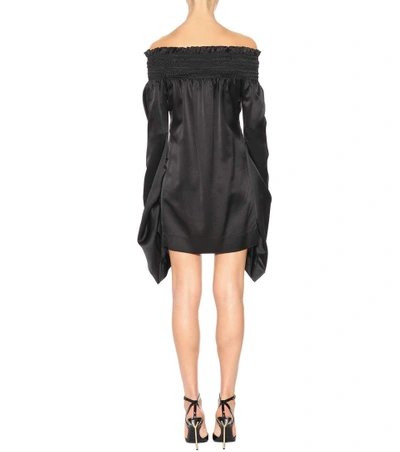 Shop Saint Laurent Off-the-shoulder Satin Silk Dress In Black