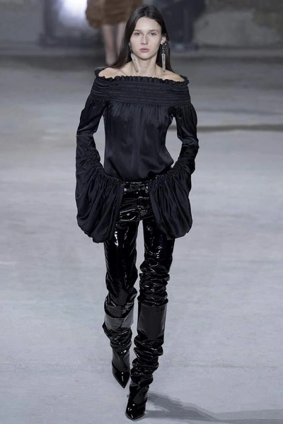 Shop Saint Laurent Off-the-shoulder Satin Silk Dress In Black