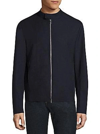 Shop Giorgio Armani Bonded Wool Effect Microfiber Jacket In Solid Blue