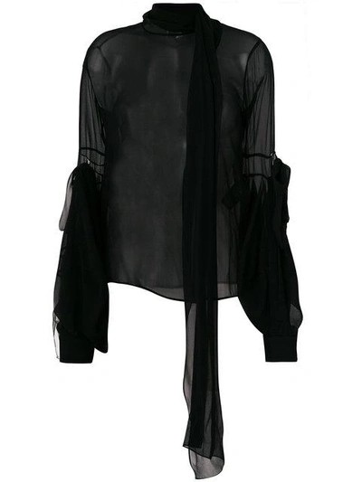 Shop Saint Laurent Sheer Bell-sleeve Blouse In Black