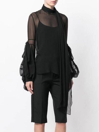 Shop Saint Laurent Sheer Bell-sleeve Blouse In Black