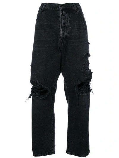 Shop Ben Taverniti Unravel Project Ripped Wide Leg Jeans In Black