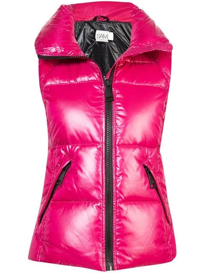 Shop Sam . Padded Zipped Gilet - Pink In Pink & Purple