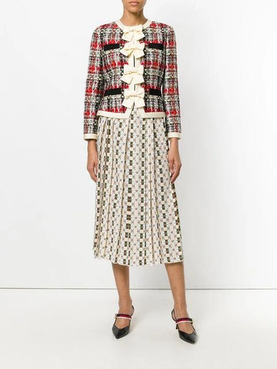 Shop Gucci Bow-embellished Tweed Jacket In Multicolour