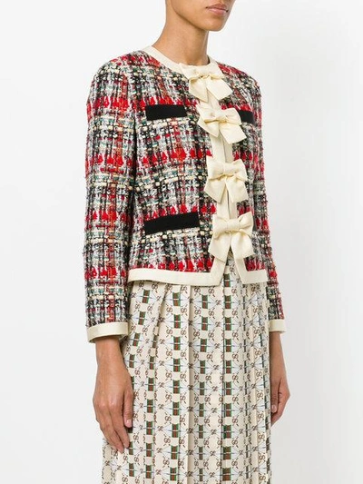 Shop Gucci Bow-embellished Tweed Jacket In Multicolour
