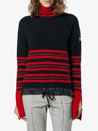Shop Moncler High-neck Striped Knitted Jumper - Red