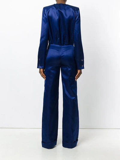 Shop Mugler V-neck Jumpsuit In Blue