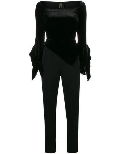 Shop Roland Mouret Rayleigh Velvet Square Neck Jumpsuit - Black