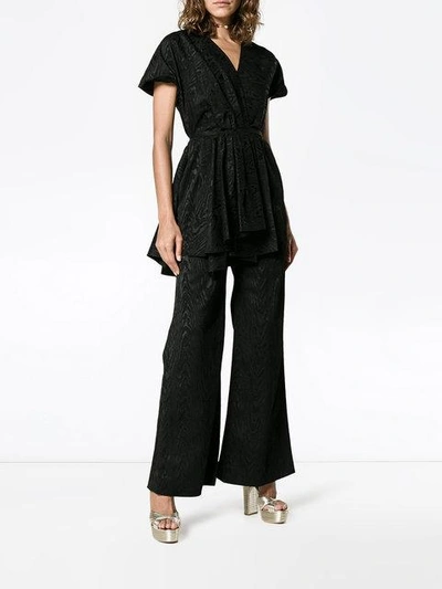 Shop Rosie Assoulin V Neck Draped Moire Jumpsuit In Black